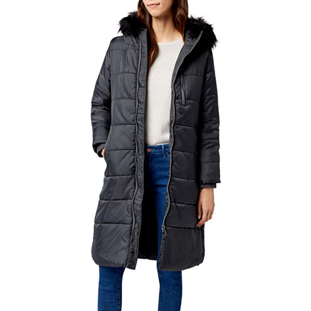 Brandit women's charli long quilted coat anthracite grey size l