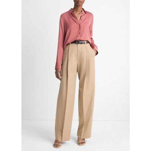 Vince Womens Berry Rust Satin-textured Regular-fit Stretch-silk Shirt L