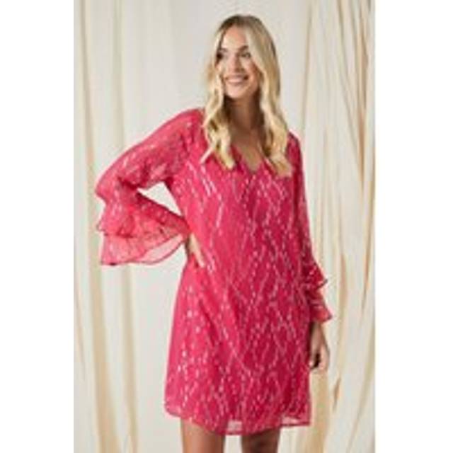 Wallis Womens Petite Metallic Ruffle Sleeve Shift Dress - Pink viscose - Size 8 UK