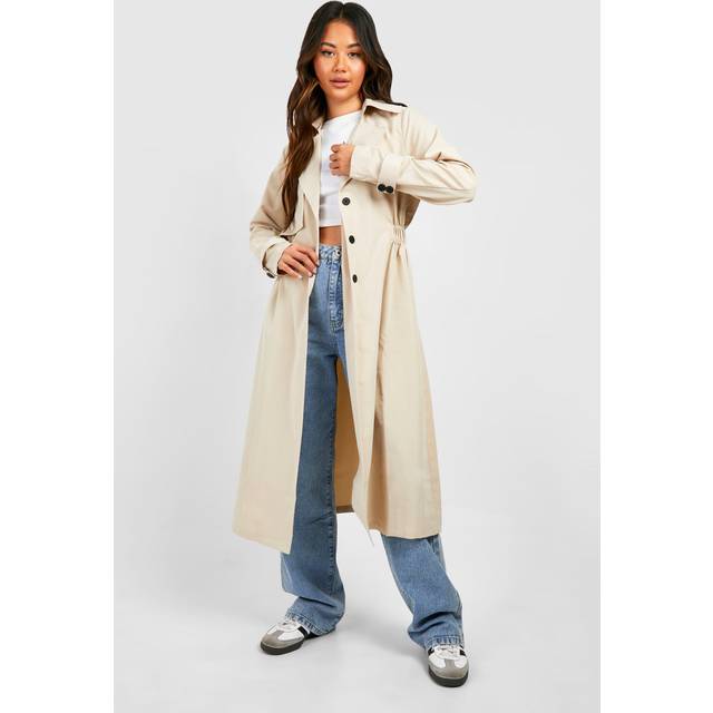 Womens Cinched Waist Midaxi Trench Coat - Beige - 16