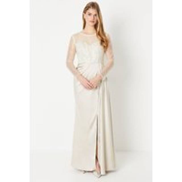 Debut London by Coast Long Sleeve Satin Skirt Prom Dress - Champagne - 6