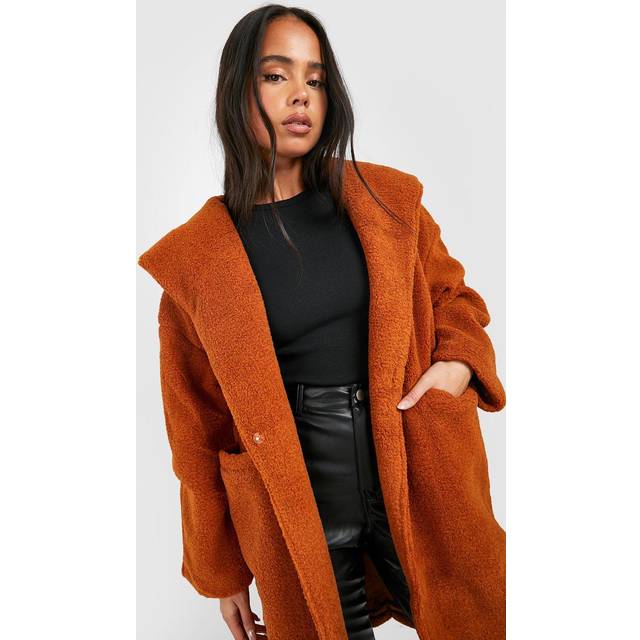 Womens Petite Oversized Hooded Teddy Coat - Beige - 10, Beige