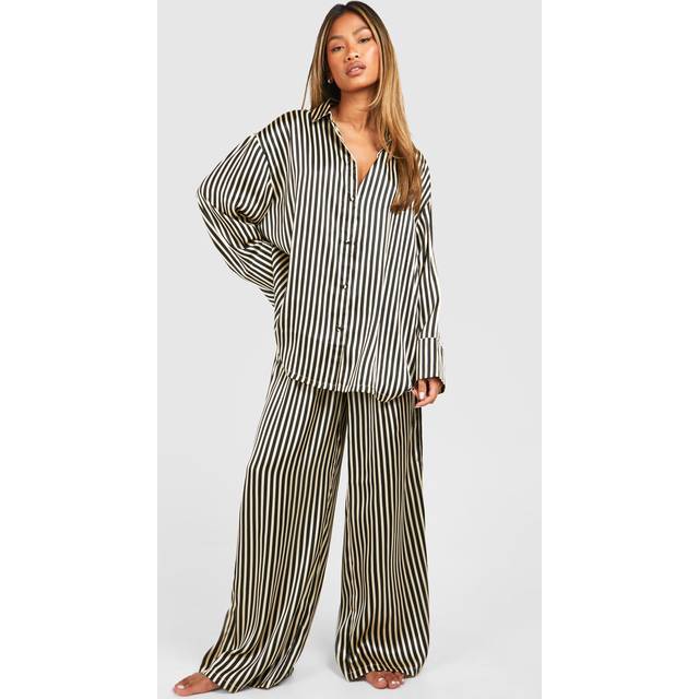 Womens Stripe Oversized Pyjama Set - Black - 6