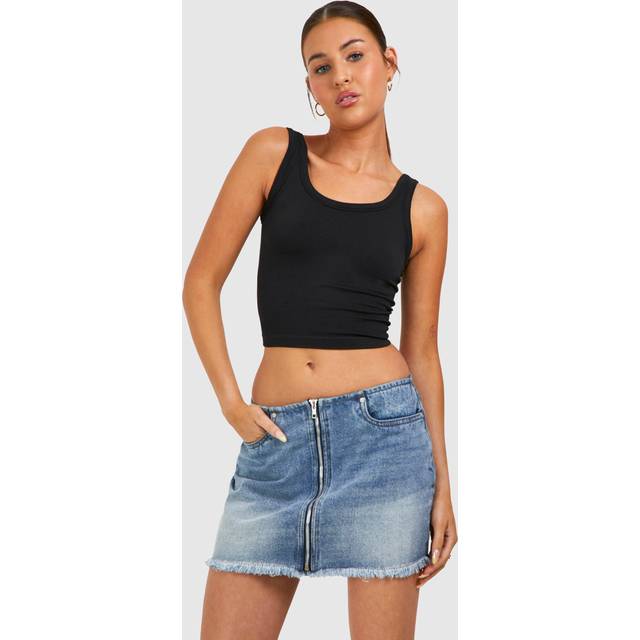 Womens Vintage Wash Zip Front Micro Mini Skirt - Blue - 6, Blue