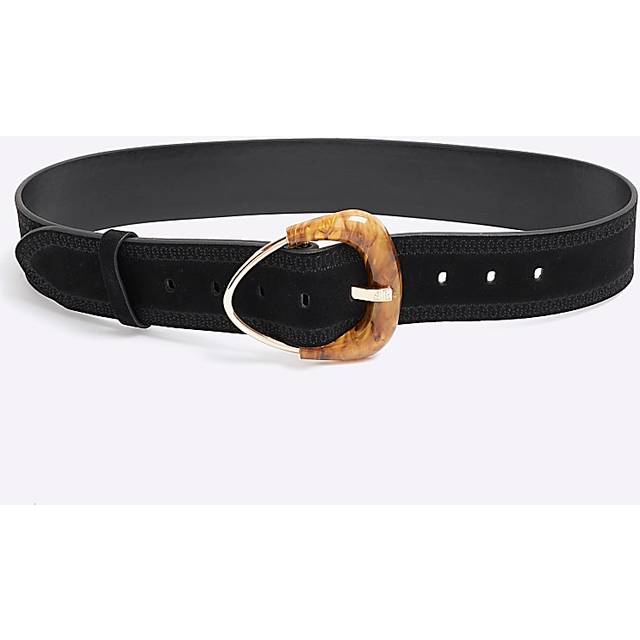 River Island Womens Black Suede Resin Buckle Belt - M