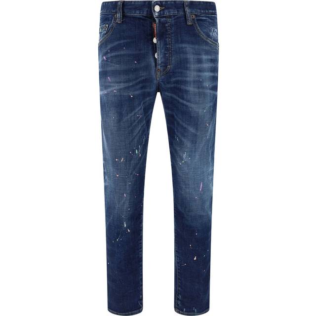 Dsquared2, Slim-fit Jeans, male, Blue, 3XL, Button Jeans with Leather Patch