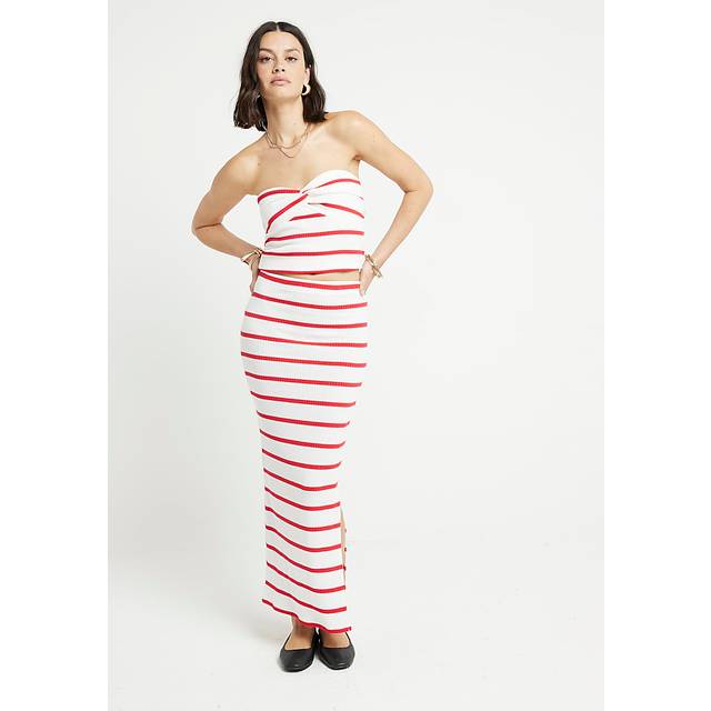 River Island Womens Red Ribbed Stripe Midi Skirt - 12