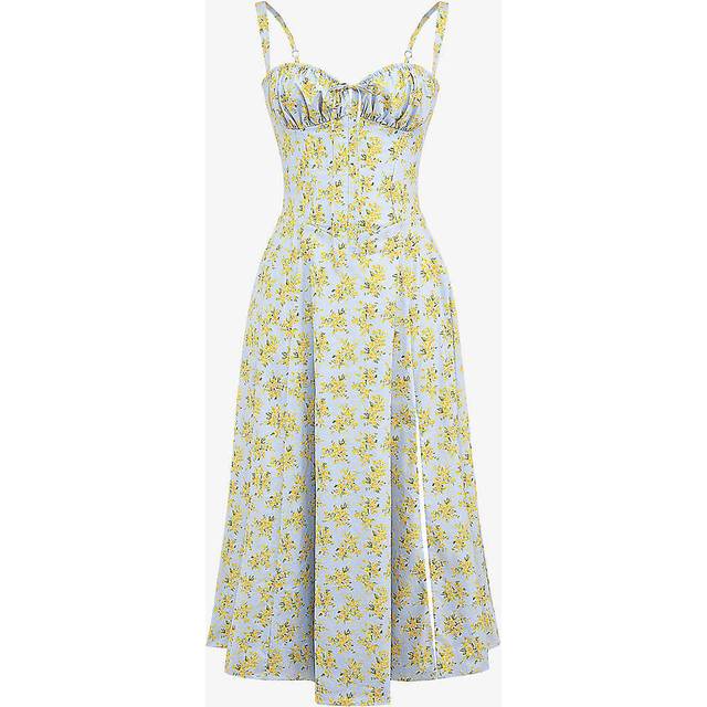 House of Cb Womens Buttercup Vintage Carmen Floral-print Stretch-cotton Midi Dress M