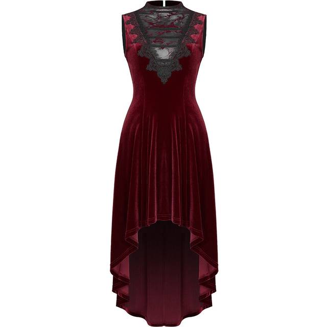 Punk rave womens gothic lolita long hi low evening dress red velvet black lace