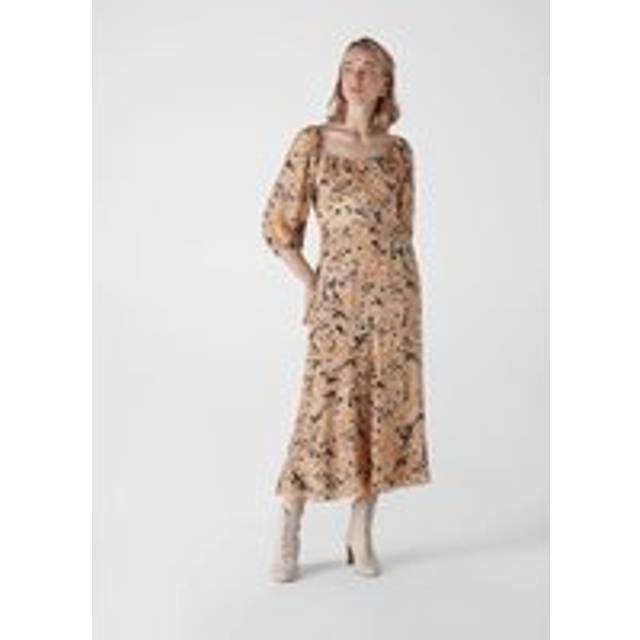 Womens Leopard Print Silk Dress Animal Print - Beige - 12