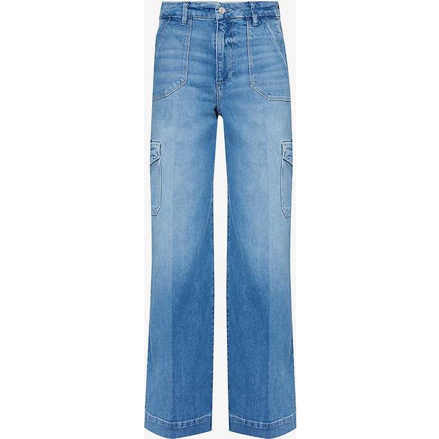 Paige Womens Valen Distressed Harper 30&#39; Wide-leg High-rise Stretch-denim Cargo Jeans 30