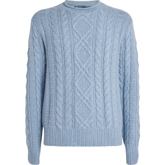 Polo Ralph Lauren Mens Light Chambray Heather Cable-knit Round-neck Cotton, Cashmere and Linen Jumper Xl - LIGHT CHAMBRAY HEATHER