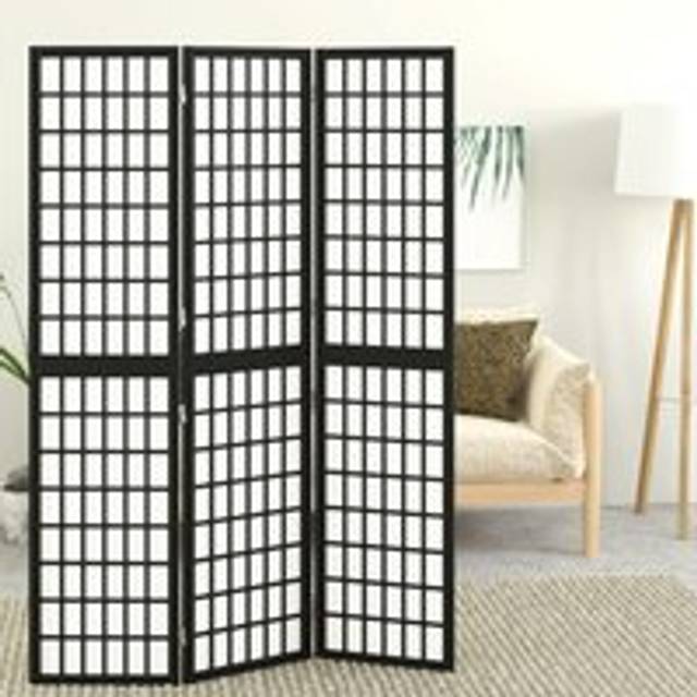 Folding 3-Panel Room Divider Japanese Style 120x170 cm Black - One Size