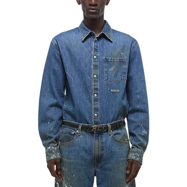 Helmut Lang, Skjorte, Herre, Blå, 3XS, Denim, Denim skjorte med vintage effekt