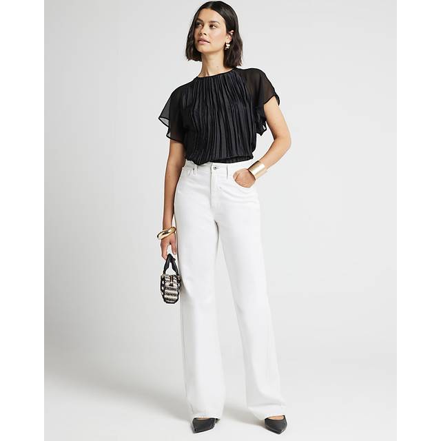 River Island Womens Black Plisse Flute Sleeve Blouse - 16