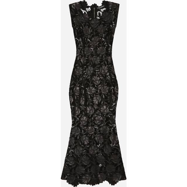 Dolce & Gabbana Faux Leather Macramé Calf-length Dress - Woman Dresses Black Faux Leather 38