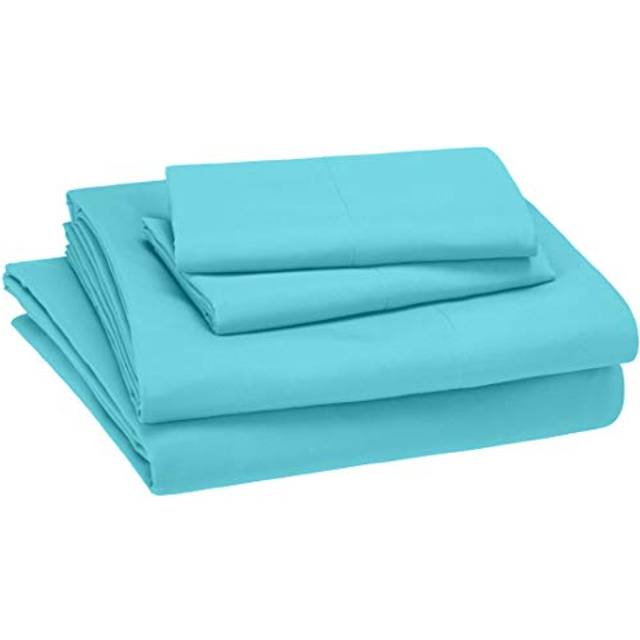 Amazon Basics Kid's Soft Easy-Wash Lightweight Microfiber 4-Piece Sheet Set  Full  Bright Aqua  Solid
