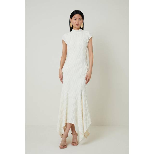 Textured Jersey Dramatic Hem Maxi Dress - Ivory - L