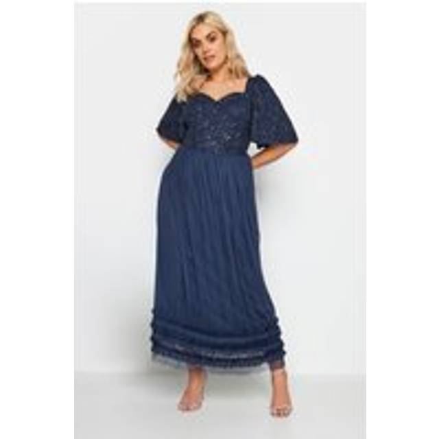 Luxe Curve Navy Blue Sequin Sweetheart Ruffle Maxi Dress, Women's Curve & Plus Size, Luxe: Ultimate Embellishment - 20
