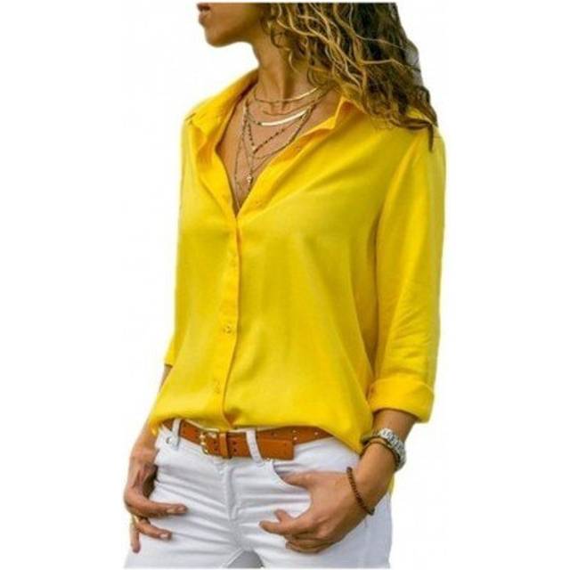 (L, OrangeR) 8XL Oversize Women Tops Blouses Autumn Elegant Long Sleeve Solid V-Neck Chiffon Blouse Work Shirts Office Plus Size 7XL Blusas