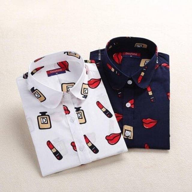 (S, PR0015) Dioufond Vintage Womens Tops and Blouses Cotton Floral Print Shirt Long Sleeve Blusas Femininas Plus Size Female Clothes Fashion