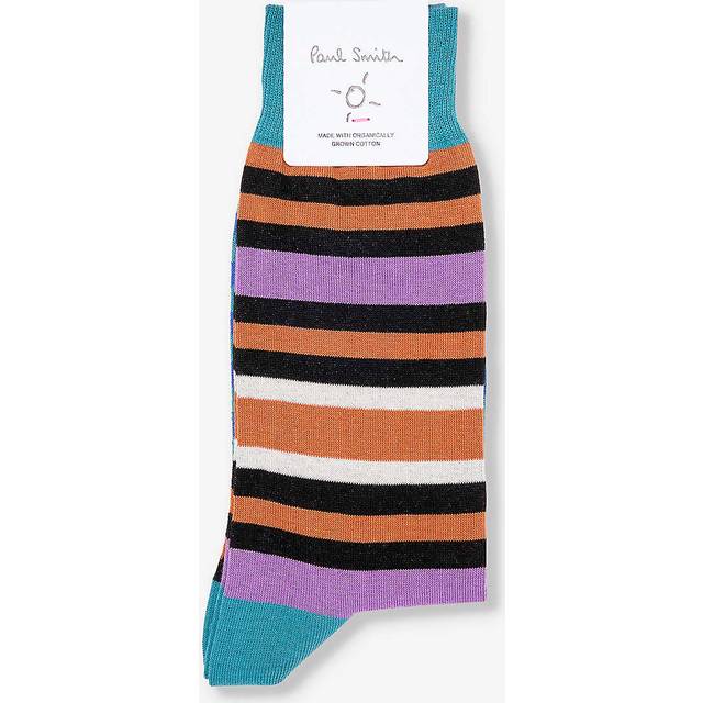 Paul Smith Mens Green Stripe-pattern Cotton-blend Knitted Socks 1 Size - GREEN
