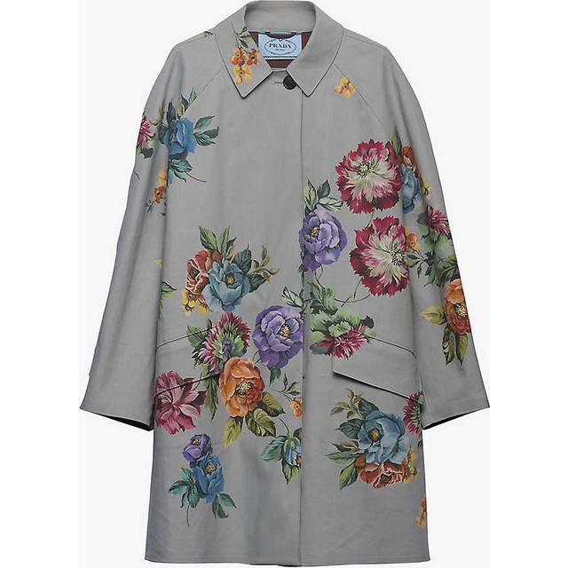 Prada Women's Grey Single-Breasted Coat In Printed Cotton in Metal | Size 40 | P658ROOO14ZV (40)