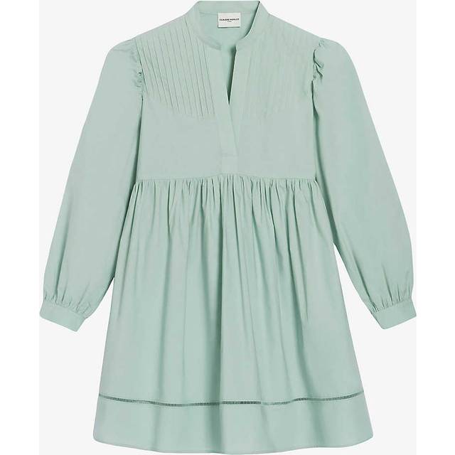 Claudie Pierlot Womens Verts Mao Balloon-sleeved Cotton Mini Dress 10
