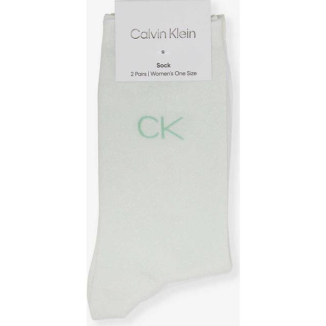 Calvin Klein Womens Light Aqua Iridescent Mid-calf Pack of Two Stretch Cotton-blend Knitted Socks 1size - LIGHT AQUA