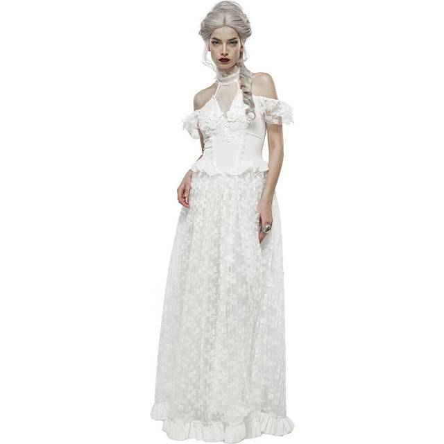 Punk rave long gothic halter dress white floral lace bohemian victorian wedding