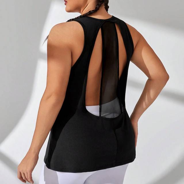 SHEIN Plus Size Women Plain Color Cut Out Sport Tank Top, For Running, Exercise