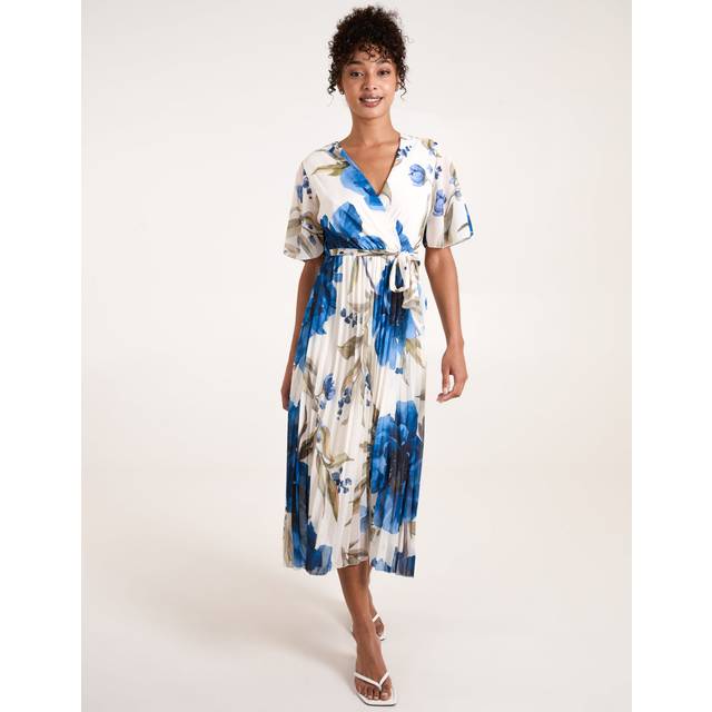 Blue Vanilla Womens Water Floral Pleated Dress - Size Large