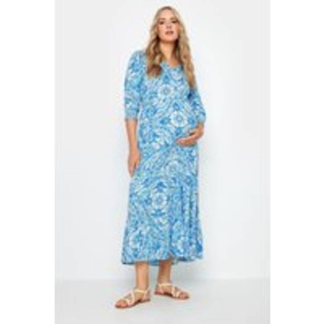 Lts Tall Maternity Blue Tile Print Tiered Midaxi Dress 14 Lts | Tall Women's Maternity Dresses
