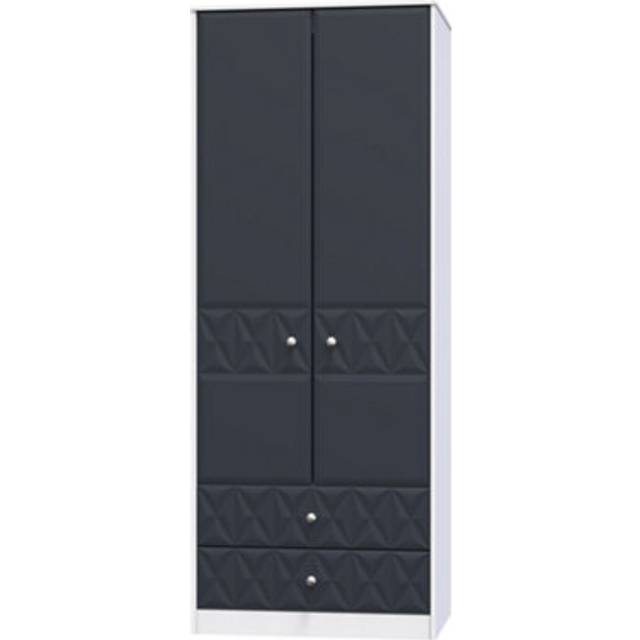 San Jose Tall Wardrobe Dark Grey & White 2 Doors 2 Drawers 77cm