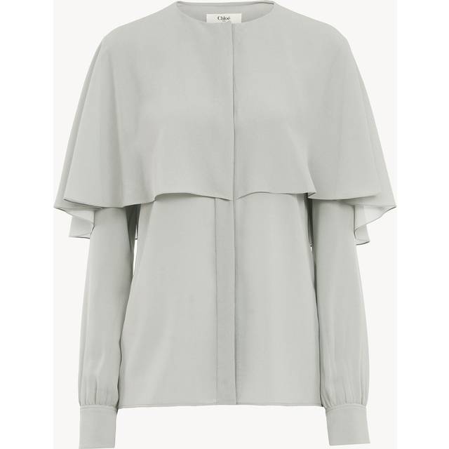 CHLOÉ Cape blouse in silk georgette Green Size 12 100% Silk, Pinctada Maxima, farmed, COO Australia