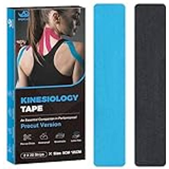AnjoCare Kinesiologitejp, 5 cm x 5 m förskuret kinesiotejp för sport, vattentät och elastisk hudvänlig kinesiotejp för knäsmärta, armbågar och axel (blå + svart)