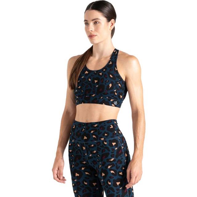 Dare 2b Women's Navy Blue and Black Animal Print Swift II Sports Bra, Size: M - Navy/Black