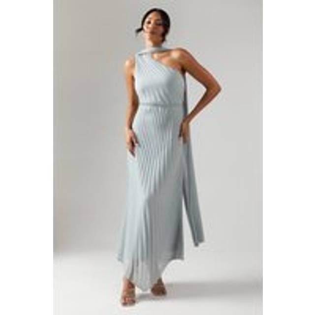 Pleated Chiffon Asymmetric Bridesmaid Dress - Sage - 10