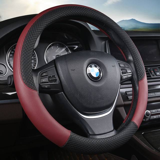 (Black and wine red) High Quality Micro Fiber Leather Steering Wheel Cover Fit 98% Car Models