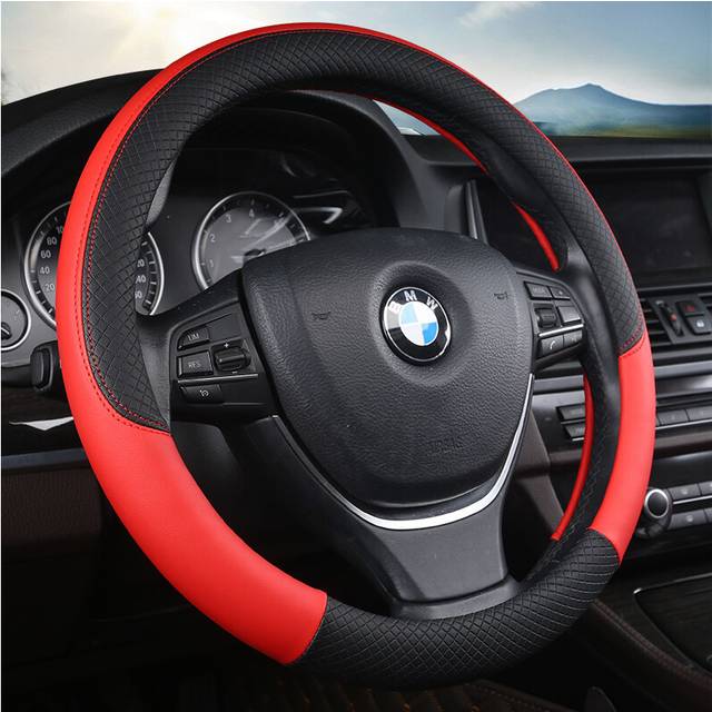 (Black and red) High Quality Micro Fiber Leather Steering Wheel Cover Fit 98% Car Models