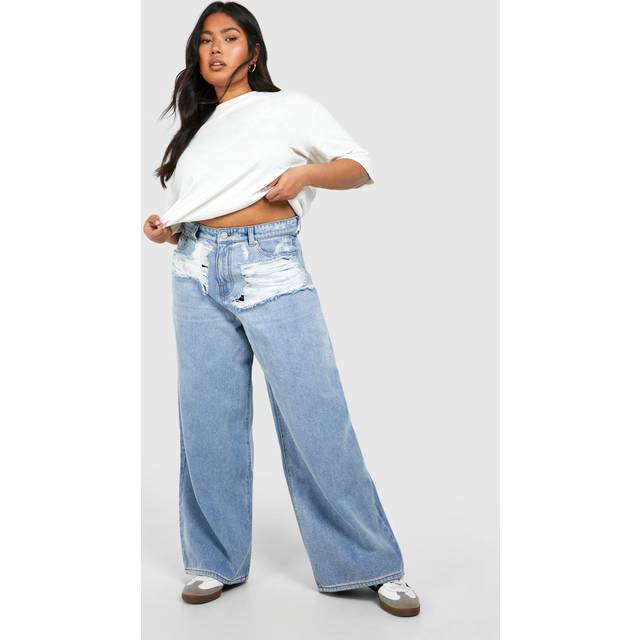 Womens Plus Distressed Straight Leg Denim Jean - Grey - 22