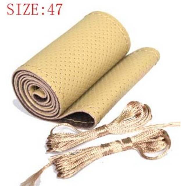 (45CM BEIGE) Hot Truck Bus  Leather Steering Wheel Cover,   42cm 45cm 47cm Car,DIY Handmade Case With Needles and Thread