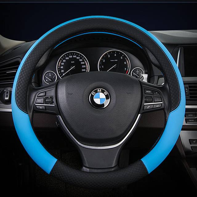 (Black and blue) High Quality Micro Fiber Leather Steering Wheel Cover Fit 98% Car Models