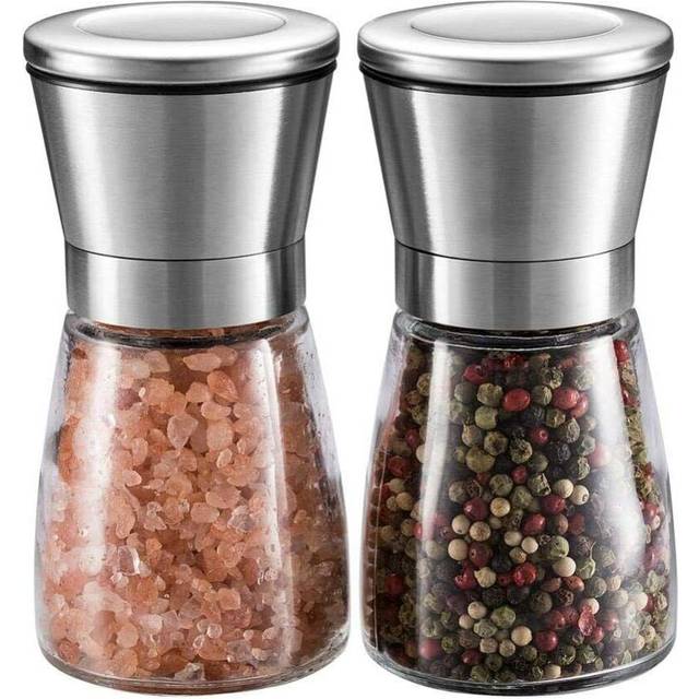 Large adjustable salt & pepper grinder set stainless steel glass coarse mills