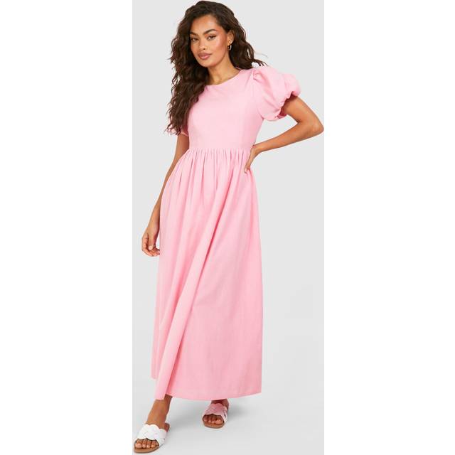 Womens Textured Puff Sleeve Midi Dress - Pink - 6, Pink