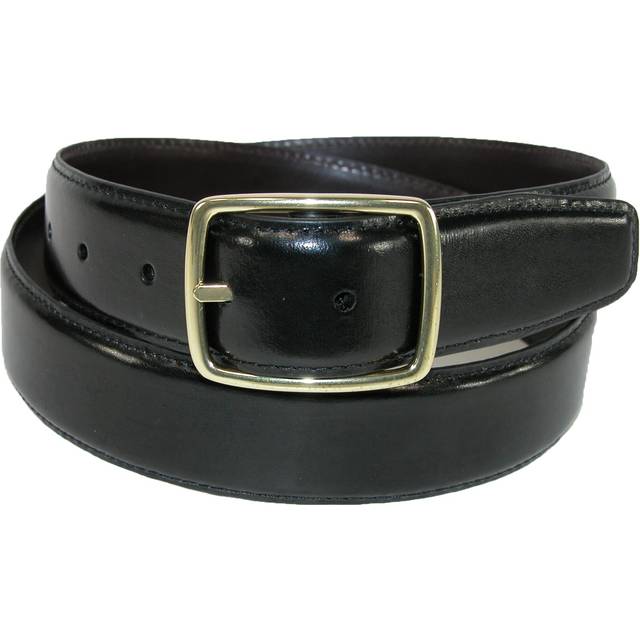Aquarius Men's Reversible Leather Belt with Gold Center Bar Buckle - - Black to Brown (44)