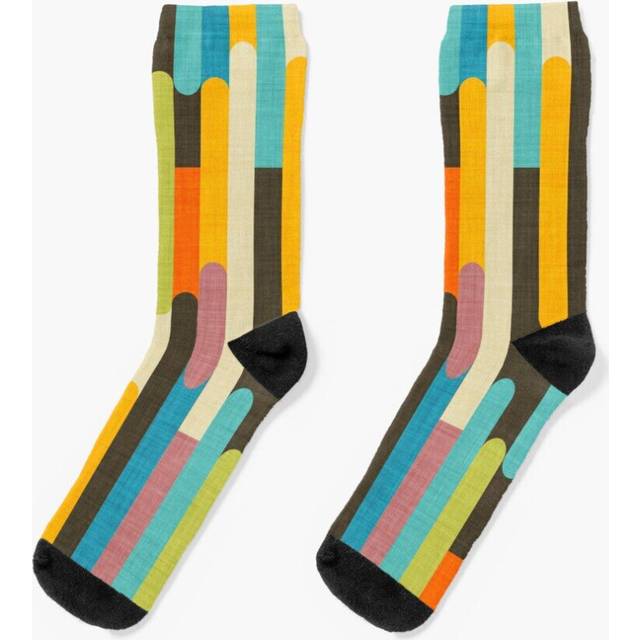 Dress Socks Retro Color Block Popsicle Sticks Blue Novelty Fancy Crazy Pattern Crew Casual for Men Women