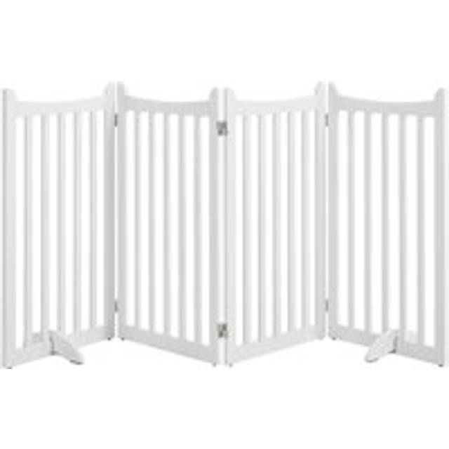 Freestanding Wooden Fence 4-Panel Pet Puppy Fence with 2 Support Feet, White - Yaheetech