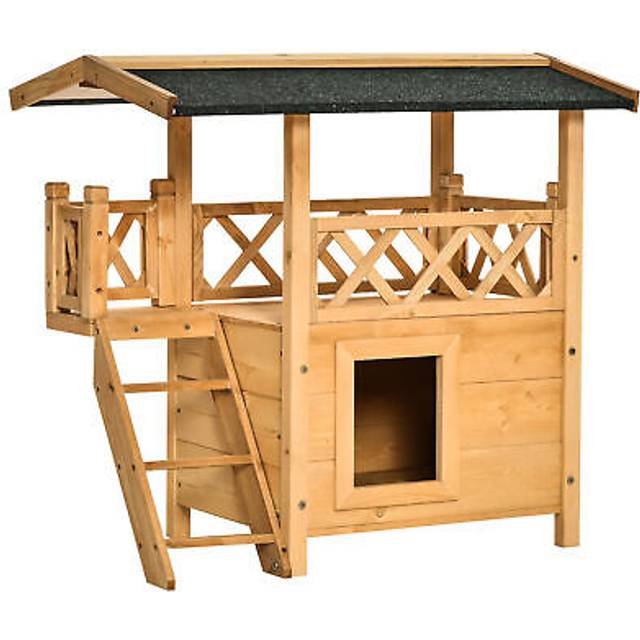 Pawhut cat house puppy pet home outdoor garden roof shelter wooden waterproof