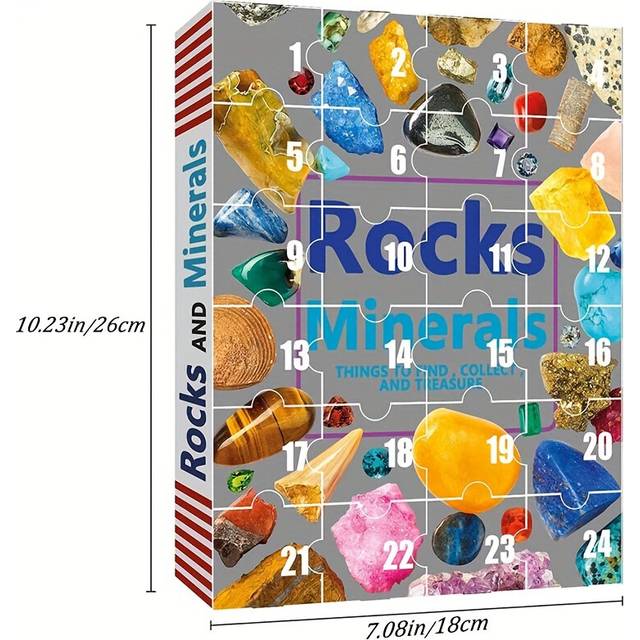 (Yellow-gray, Trumpet Stone) Christmas Gemstone Advent Calendar, 24 Natural Crystal Gemstones Stone
